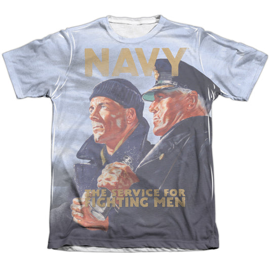 Navy - Long Gaze - Adult Poly/cotton Short Sleeve Tee - White T-shirt