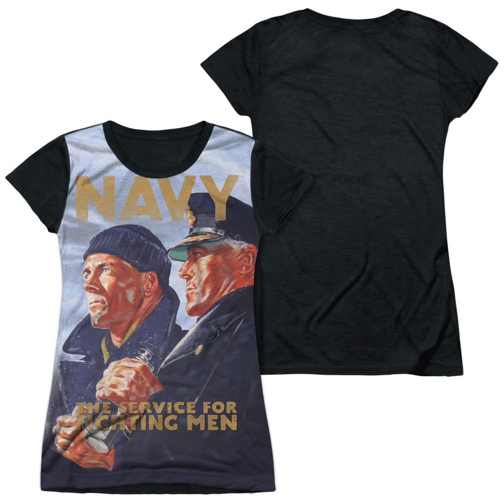 Navy - Long Gaze - Short Sleeve Junior Poly Black Back - White T-shirt