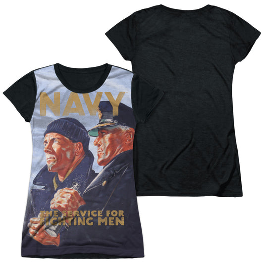 Navy - Long Gaze - Short Sleeve Junior Poly Black Back - White T-shirt