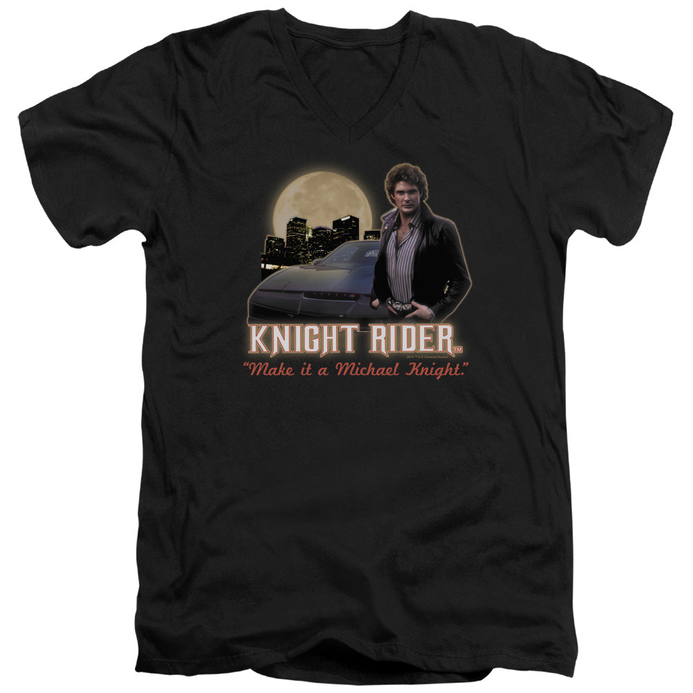 Knight Rider - Full Moon - Short Sleeve Adult V-neck - Black T-shirt