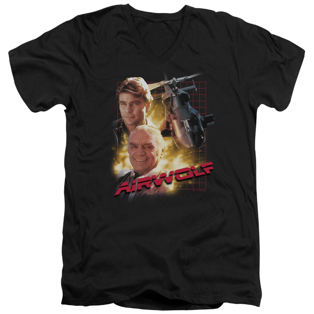 Airwolf - Airwolf - Short Sleeve Adult V-neck 30/1 - Black T-shirt