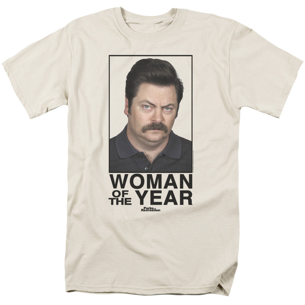 Parks And Rec - Woman Of The Year - Short Sleeve Adult 18/1 - Cream T-shirt