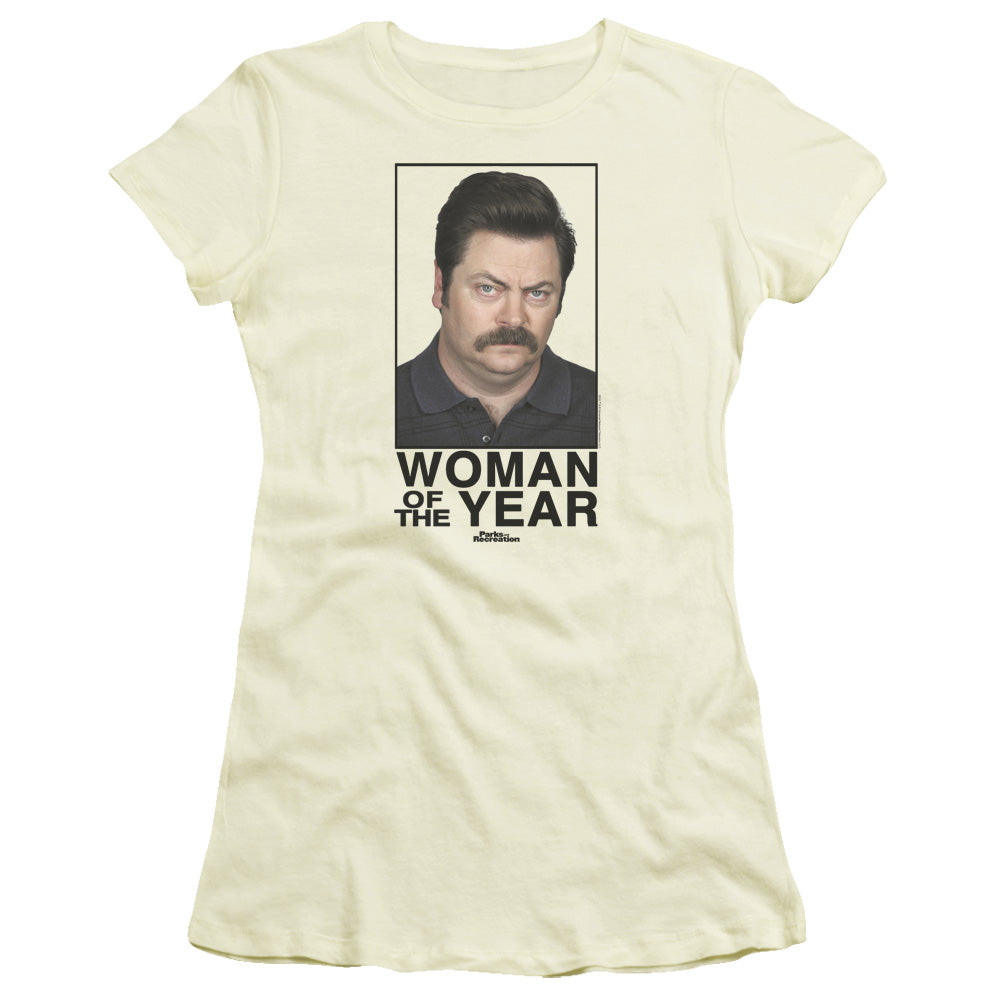 Parks And Rec - Woman Of The Year - Short Sleeve Junior Sheer - Cream T-shirt