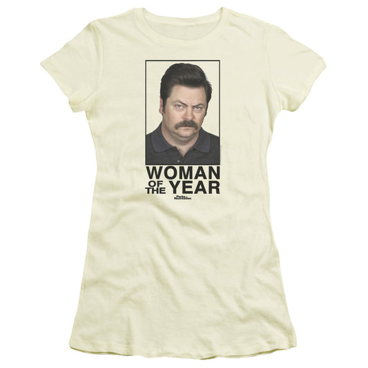 Parks And Rec - Woman Of The Year - Short Sleeve Junior Sheer - Cream T-shirt