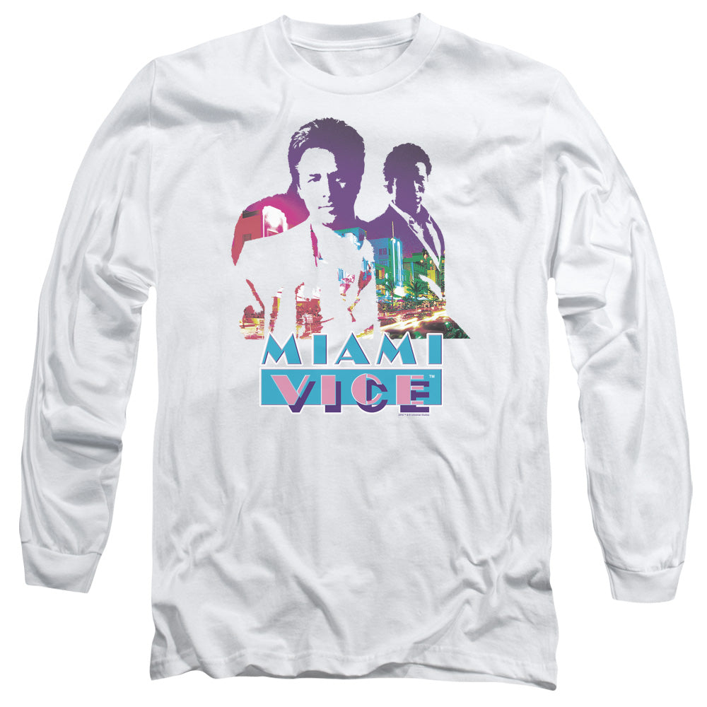 Miami Vice - Crockett And Tubbs - Long Sleeve Adult 18/1 - White T-shirt
