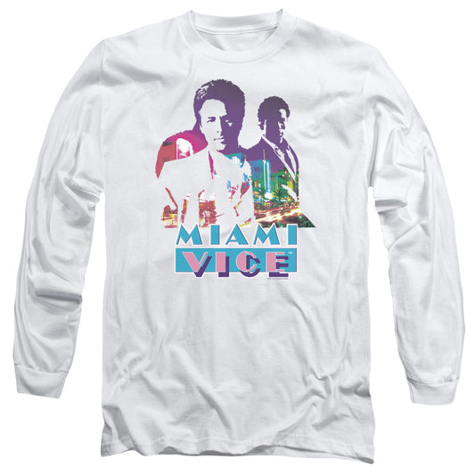 Miami Vice - Crockett And Tubbs - Long Sleeve Adult 18/1 - White T-shirt