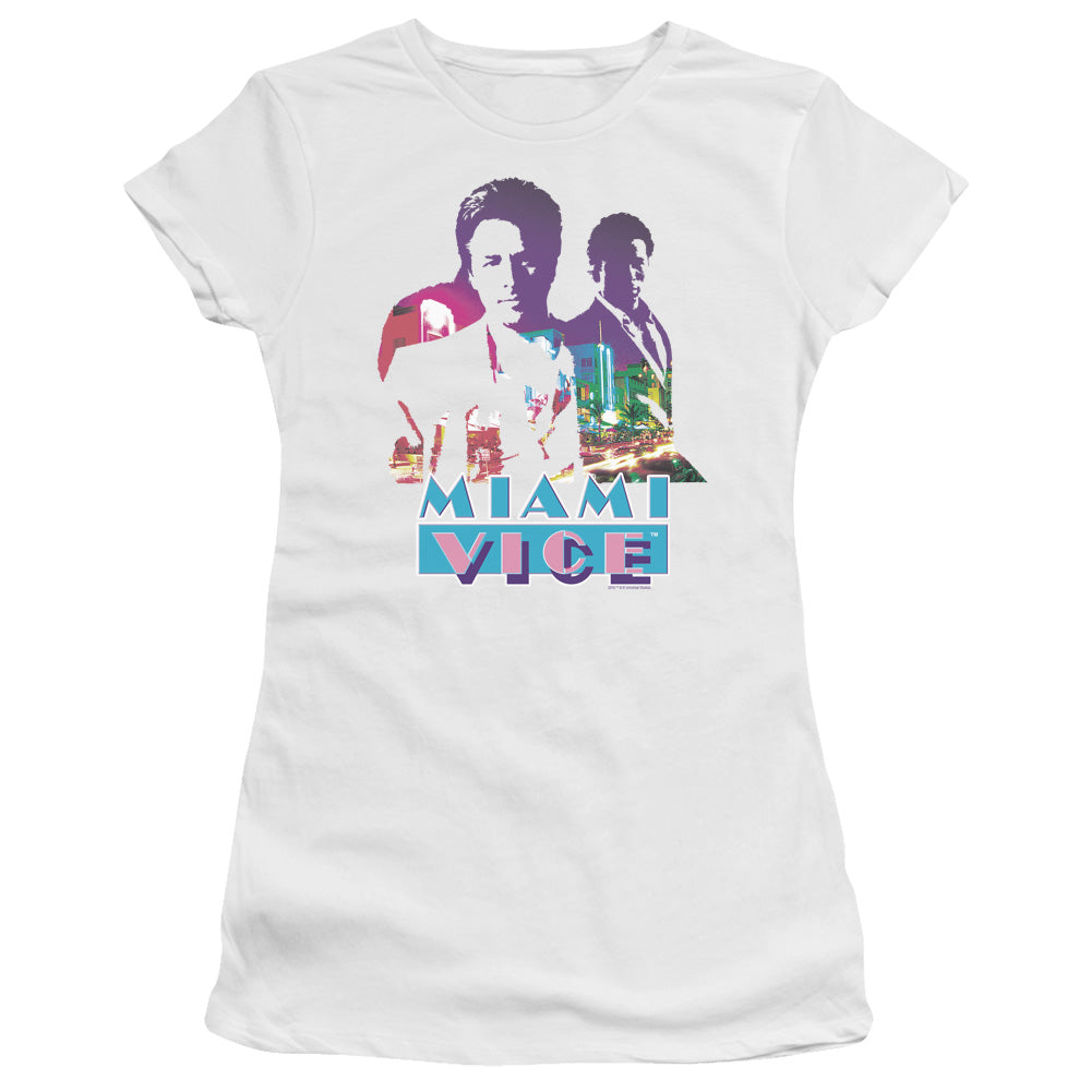 Miami Vice - Crockett And Tubbs - Short Sleeve Junior Sheer - White T-shirt
