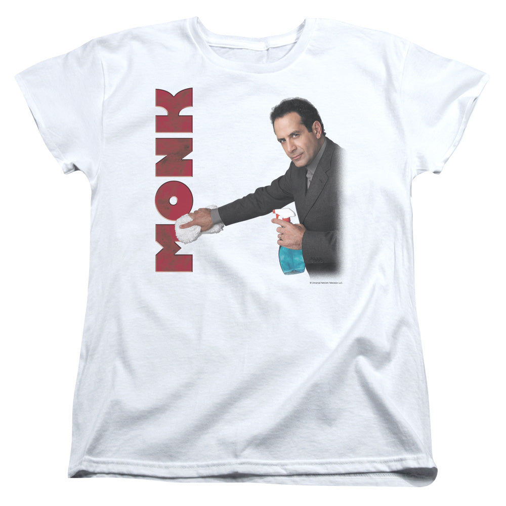 Monk - Clean Up - Short Sleeve Womens Tee - White T-shirt