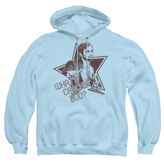 Parks And Rec - Whats Crackin Boo - Adult Pull-over Hoodie - Light Blue