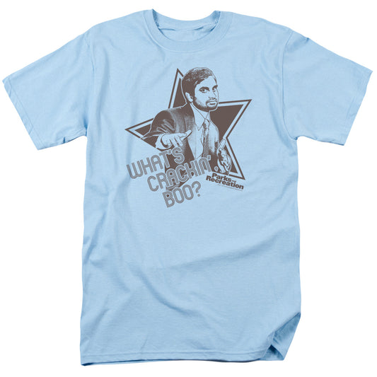 Parks And Rec - Whats Crackin Boo - Short Sleeve Adult 18/1 - Light Blue T-shirt