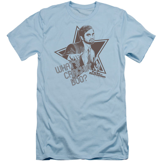 Parks And Rec - Whats Crackin Boo - Short Sleeve Adult 30/1 - Light Blue T-shirt