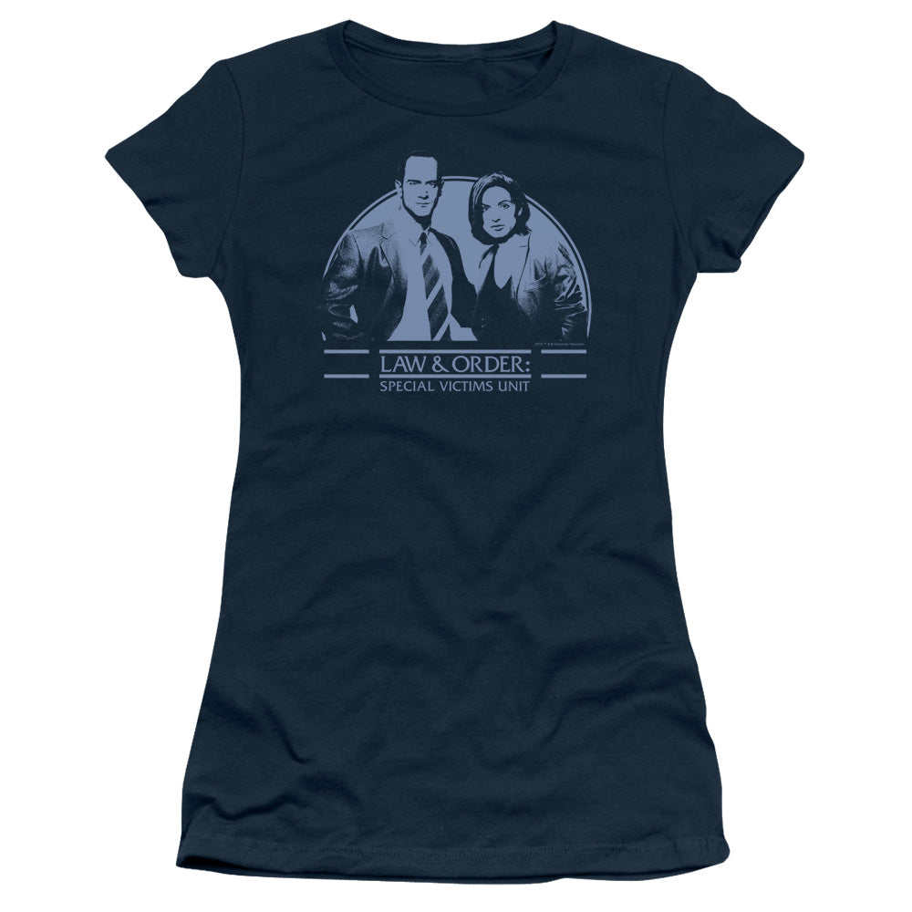Law And Order Svu - Elliot And Olivia - Short Sleeve Junior Sheer - Navy T-shirt