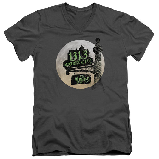 The Munsters - Moonlit Address - Short Sleeve Adult V-neck - Charcoal T-shirt