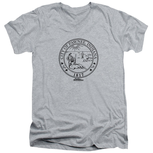Parks And Rec - Pawnee Seal - Short Sleeve Adult V-neck - Athletic Heather T-shirt