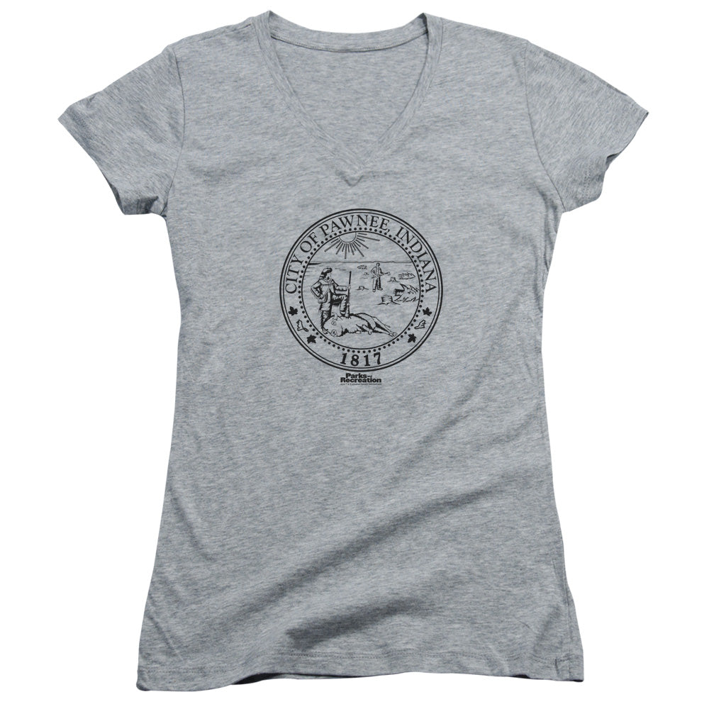 Parks And Rec - Pawnee Seal - Junior V-neck - Athletic Heather