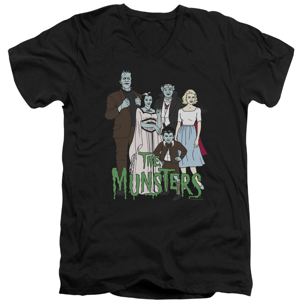 The Munsters - The Family - Short Sleeve Adult V-neck - Black T-shirt