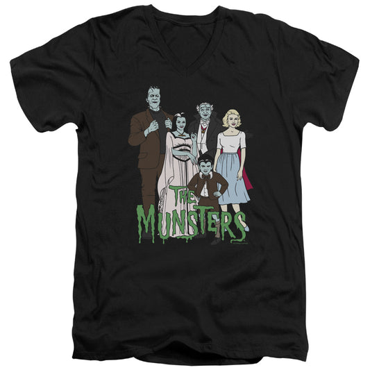 The Munsters - The Family - Short Sleeve Adult V-neck - Black T-shirt