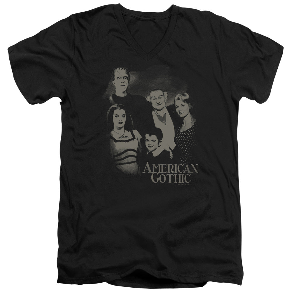 The Munsters - American Gothic - Short Sleeve Adult V-neck - Black T-shirt
