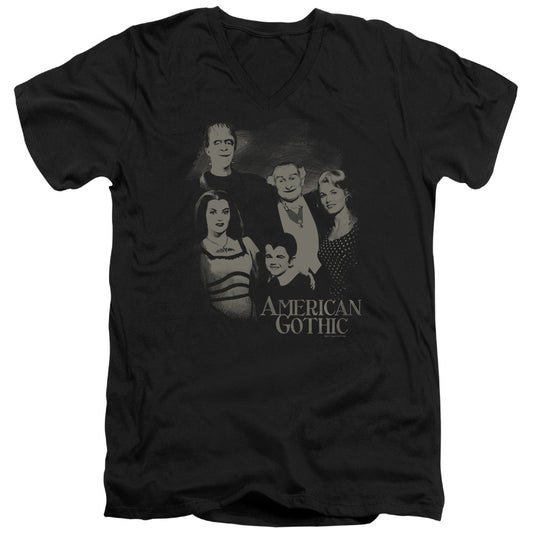 The Munsters - American Gothic - Short Sleeve Adult V-neck - Black T-shirt