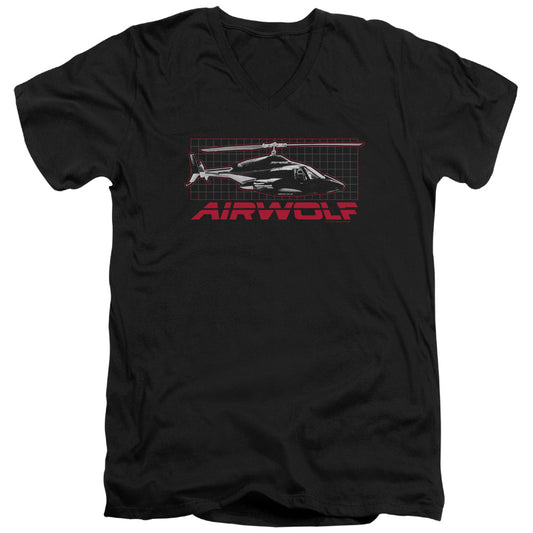 Airwolf - Grid - Short Sleeve Adult V-neck 30/1 - Black T-shirt