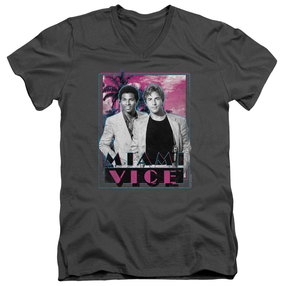 Miami Vice - Gotchya - Short Sleeve Adult V-neck - Charcoal T-shirt