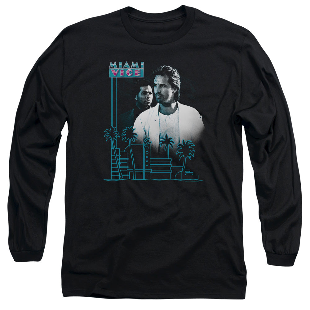 Miami Vice - Looking Out - Long Sleeve Adult 18/1 - Black T-shirt