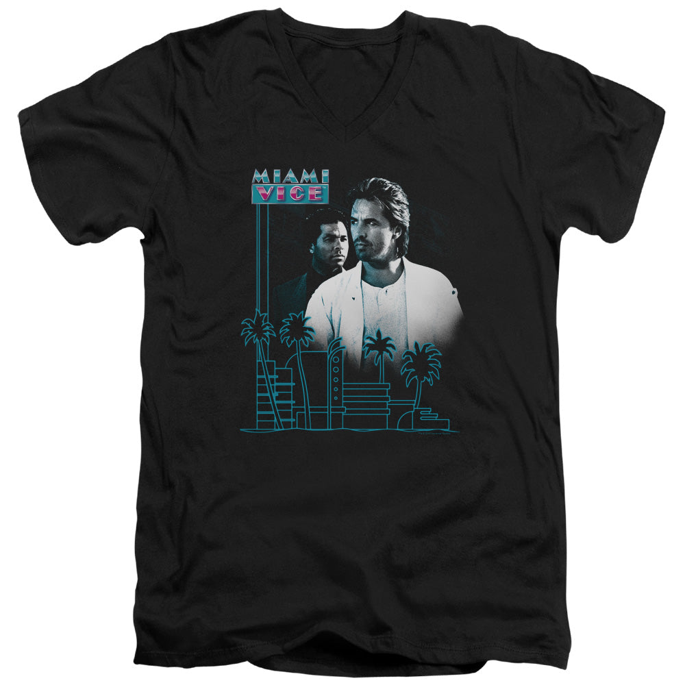 Miami Vice - Looking Out - Short Sleeve Adult V-neck - Black T-shirt