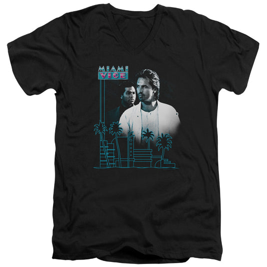 Miami Vice - Looking Out - Short Sleeve Adult V-neck - Black T-shirt