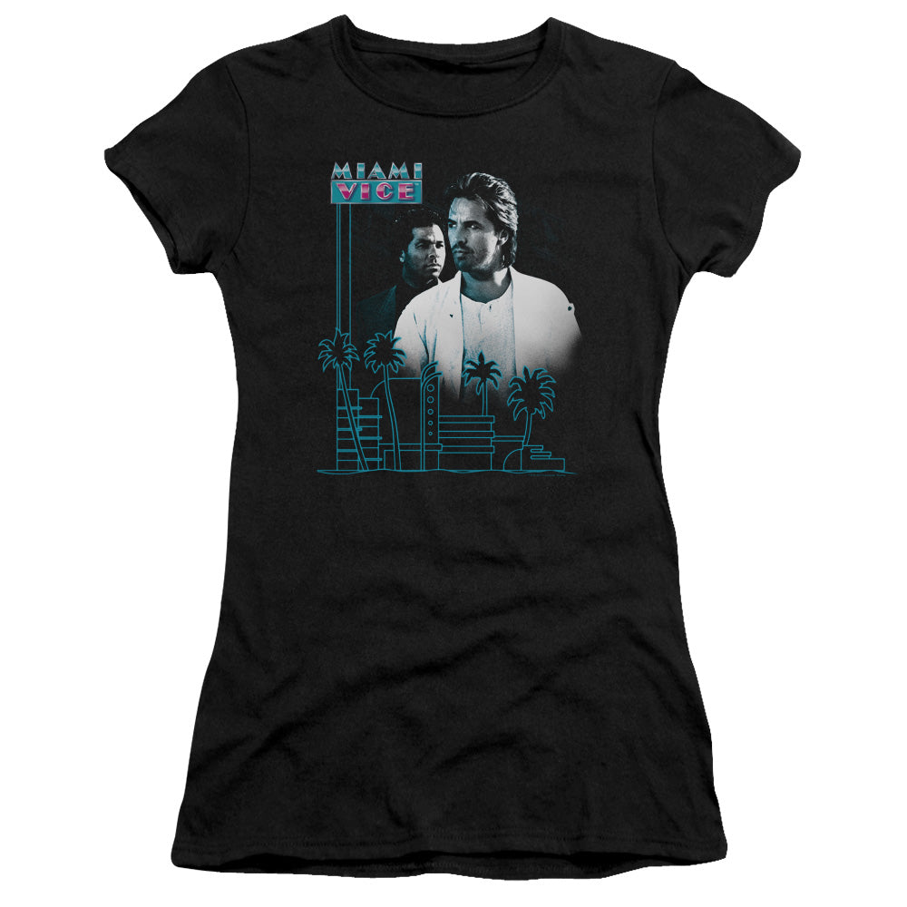 Miami Vice - Looking Out - Short Sleeve Junior Sheer - Black T-shirt