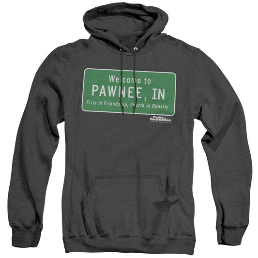 Parks And Rec - Pawnee Sign - Adult Heather Hoodie - Black