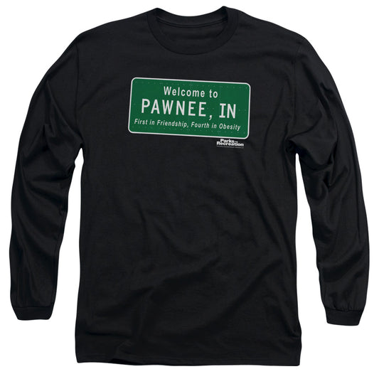Parks And Rec - Pawnee Sign - Long Sleeve Adult 18/1 - Black T-shirt