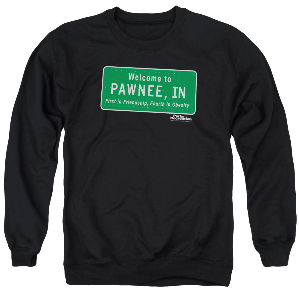 Parks And Rec - Pawnee Sign - Adult Crewneck Sweatshirt - Black