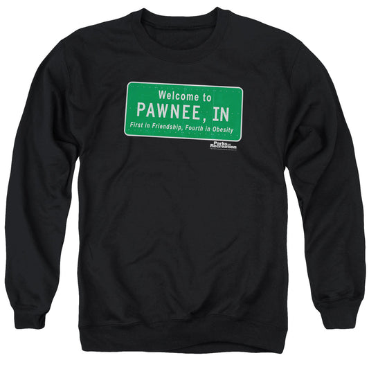 Parks And Rec - Pawnee Sign - Adult Crewneck Sweatshirt - Black
