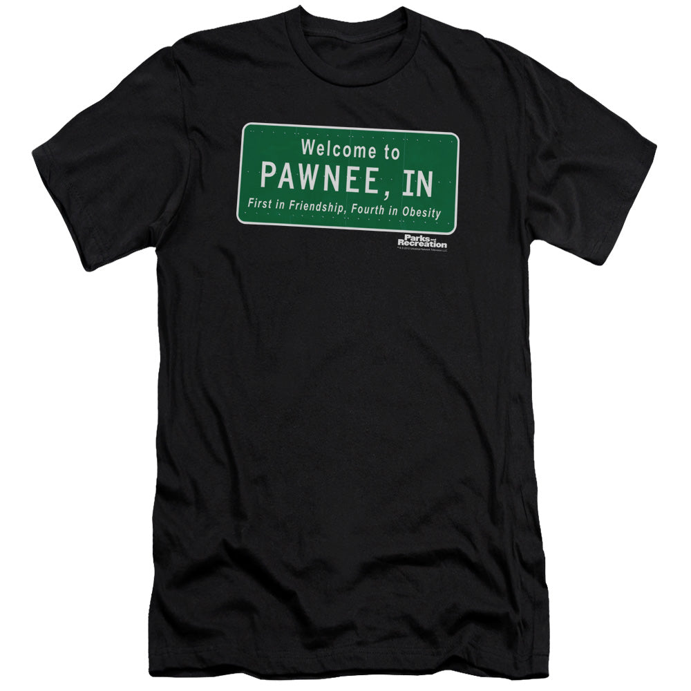 Parks And Rec - Pawnee Sign-premuim Canvas Adult Slim Fit 30/1 - Black