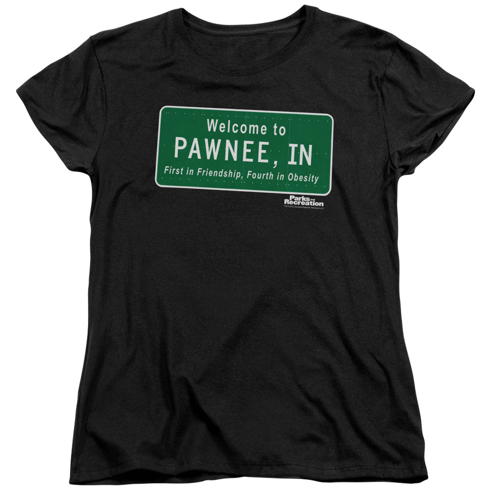 PARKS AND REC PAWNEE SIGN - S/S WOMENS TEE - BLACK T-Shirt