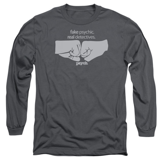 Psych - Fist Bump - Long Sleeve Adult 18/1 - Charcoal T-shirt