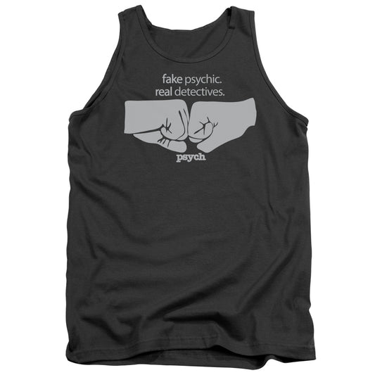 Psych - Fist Bump - Adult Tank - Charcoal