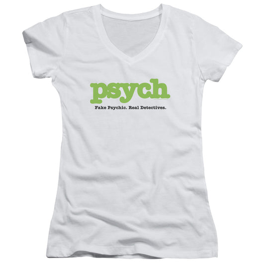 Psych - Title - Junior V-neck - White