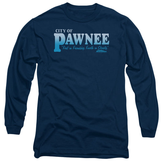 Parks And Rec - Pawnee - Long Sleeve Adult 18/1 - Navy T-shirt