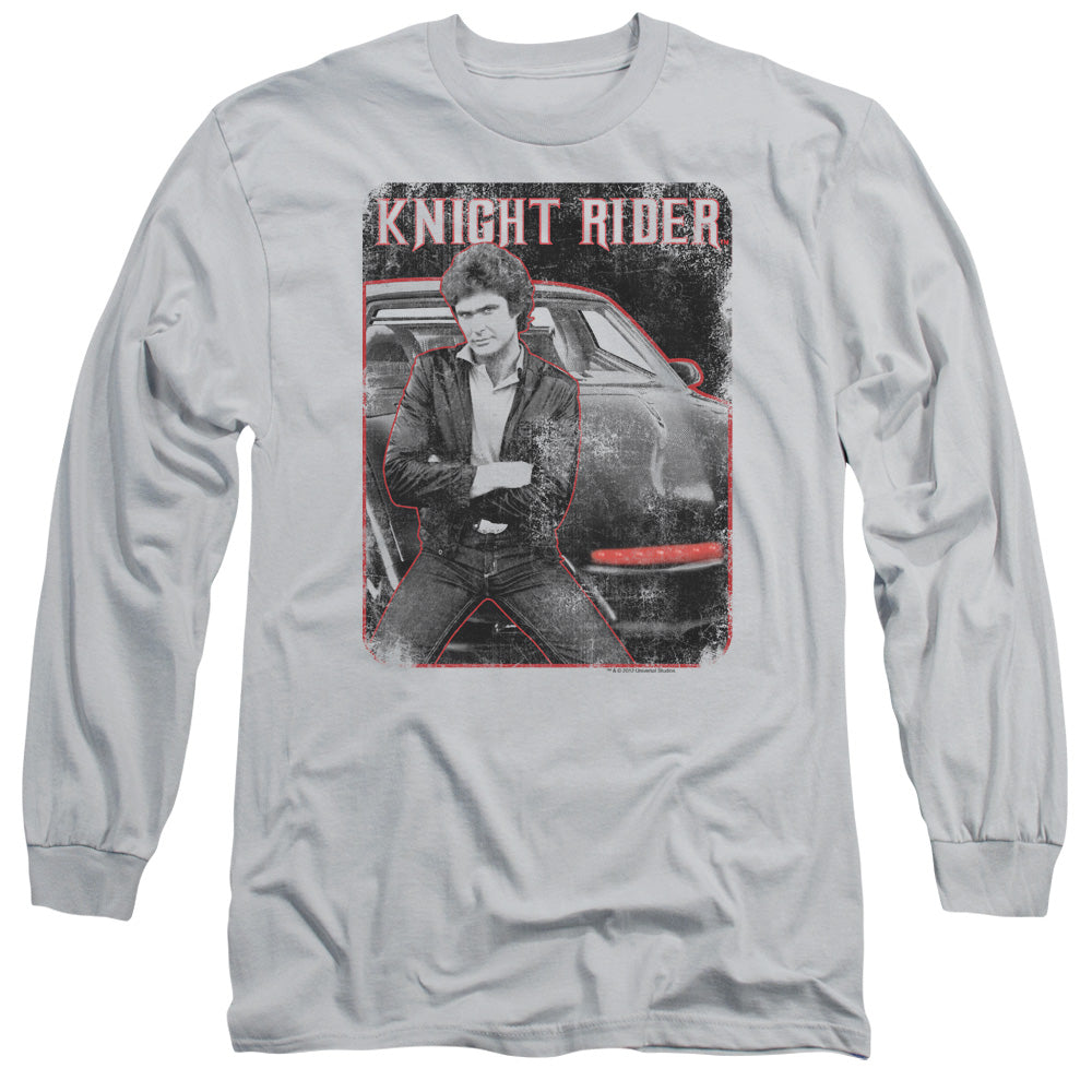 Knight Rider - Knight And Kitt - Long Sleeve Adult 18/1 - Silver T-shirt