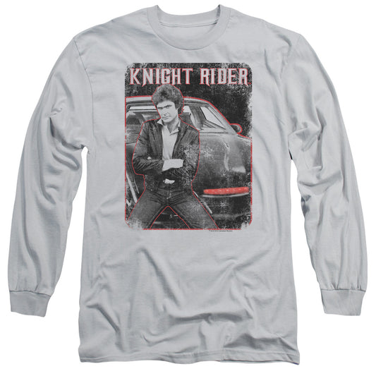 Knight Rider - Knight And Kitt - Long Sleeve Adult 18/1 - Silver T-shirt