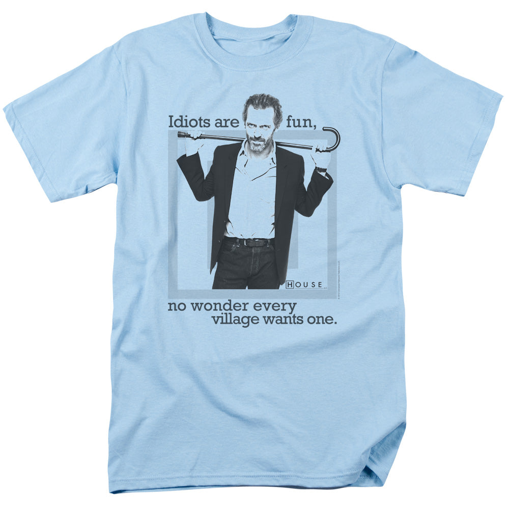 House - Idiots Are Fun - Short Sleeve Adult 18/1 - Light Blue T-shirt