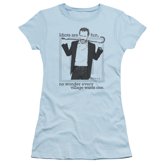 House - Idiots Are Fun - Short Sleeve Junior Sheer - Light Blue T-shirt