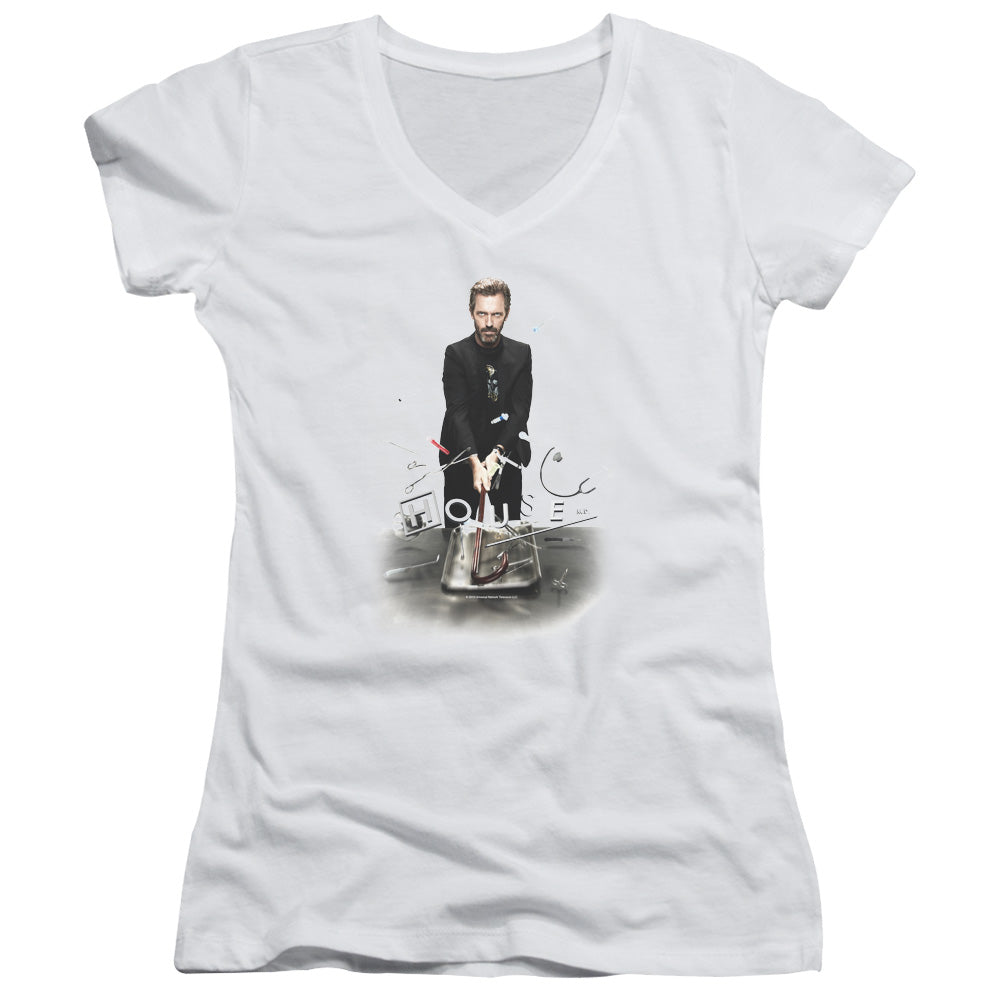 House - Hit It - Junior V-neck - White