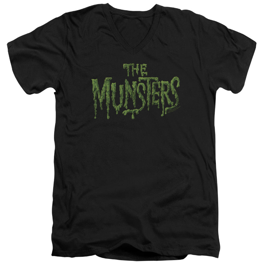 The Munsters - Distress Logo - Short Sleeve Adult V-neck 30/1 - Black T-shirt