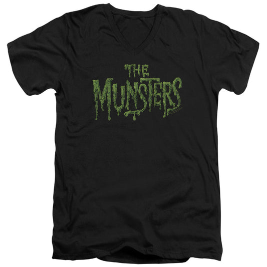 The Munsters - Distress Logo - Short Sleeve Adult V-neck 30/1 - Black T-shirt