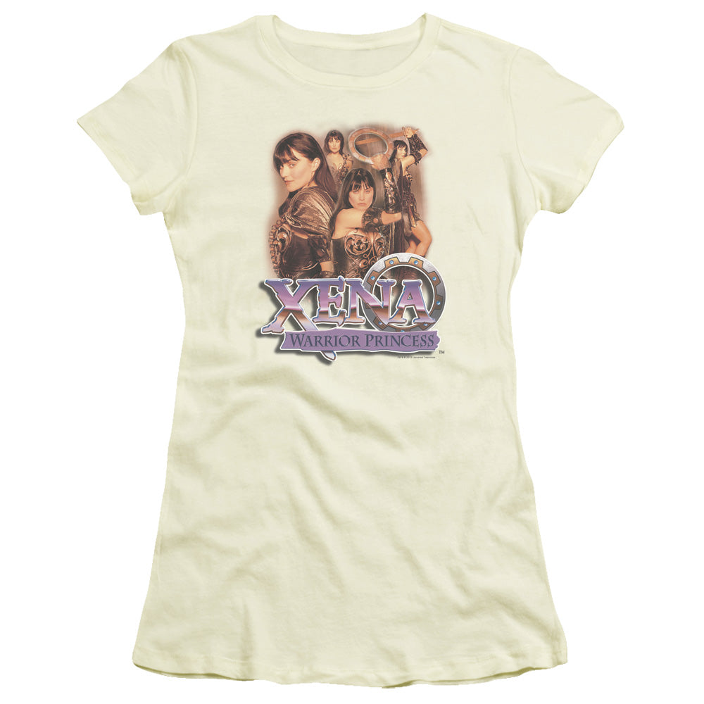 Xena - Princess Collage - Short Sleeve Junior Sheer - Cream T-shirt
