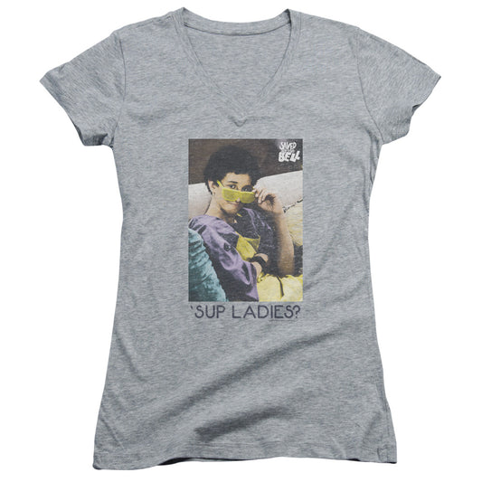 Saved By The Bellong Sleeveup Ladies-junior V-neck - Athletic Heather T-shirt