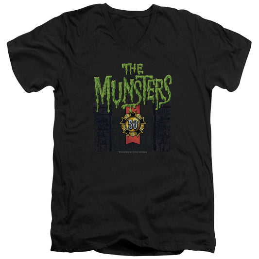 The Munsters - 50 Year Logo - Short Sleeve Adult V-neck 30/1 - Black T-shirt