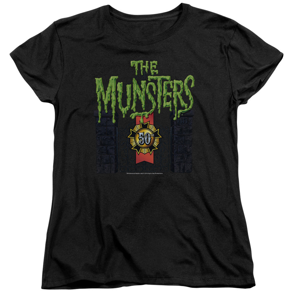 The Munsters - 50 Year Logo - Short Sleeve Womens Tee - Black T-shirt